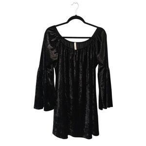 Cezanne Mini Dress XL Black Velvet Y2K Bell Sleeve Whimsigoth Witchy Vamp